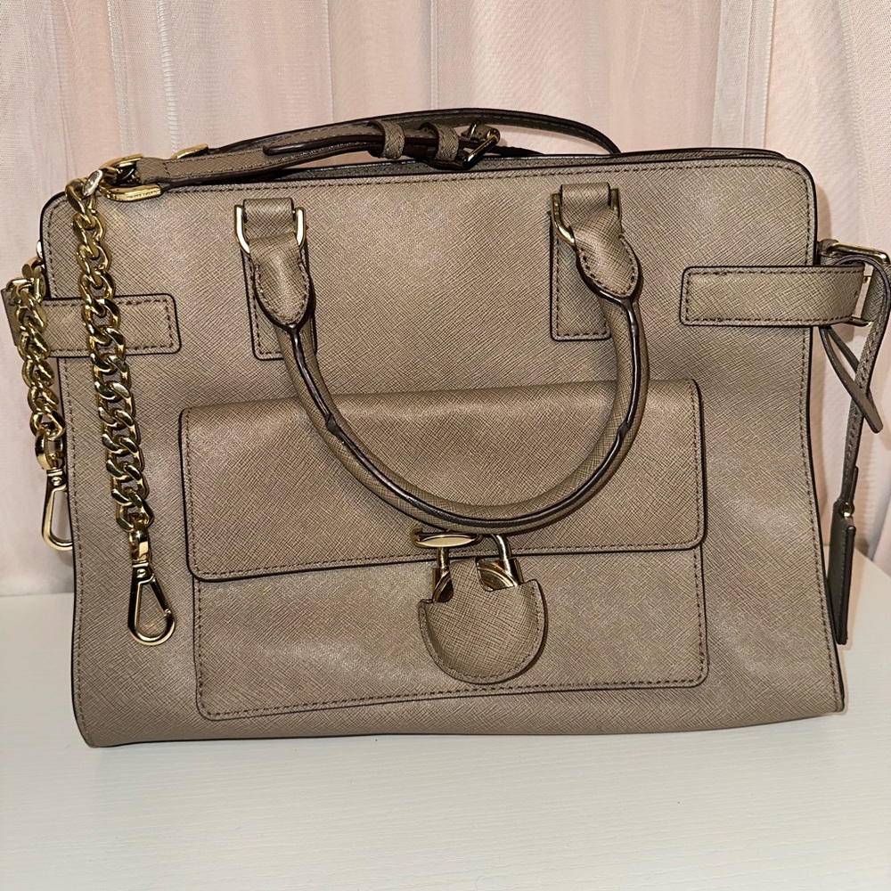 Michael Kors Taupe Tote with Gold Chain